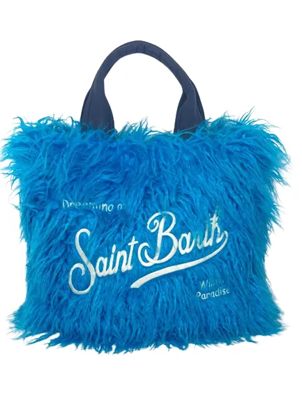 BORSA IN PELO CELESTE CON LOGO