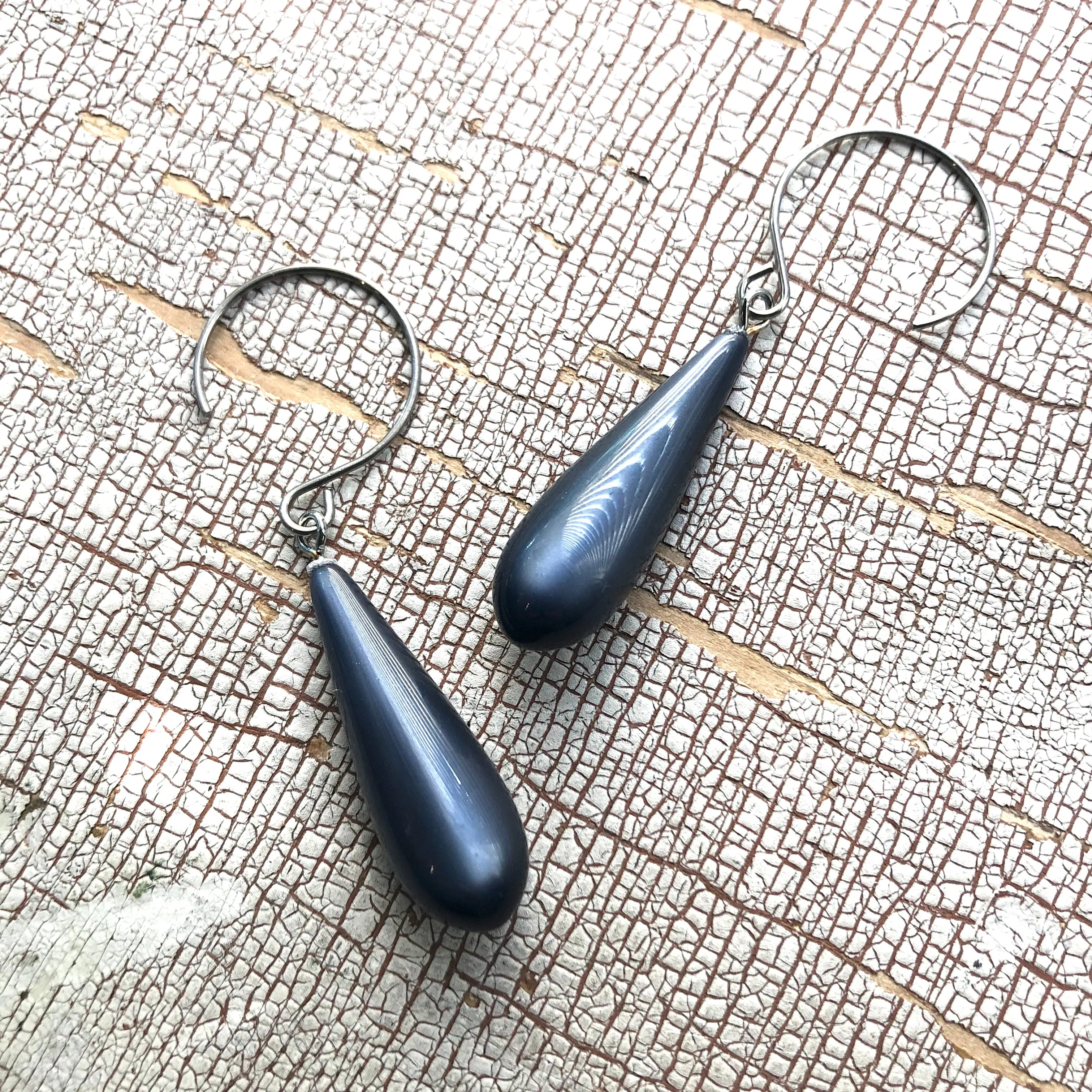 Charcoal Grey Moonglow Loop Drop Earrings