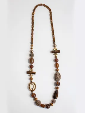 Chocolate Chain Link Multi Bead Necklace