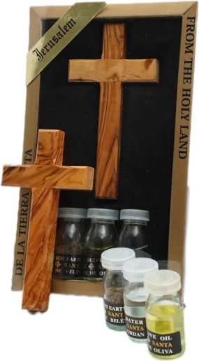 Christian Blessing Kit Set w/ Traditional Cross, Olive Oil, Holy Water & Bethlehem Soil 8/20cm