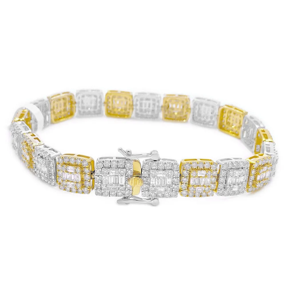 Cluster Link Diamond Bracelet 8.88 Carats 10K Yellow /White Gold