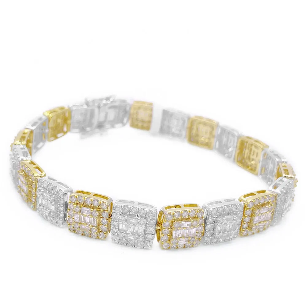 Cluster Link Diamond Bracelet 8.88 Carats 10K Yellow /White Gold