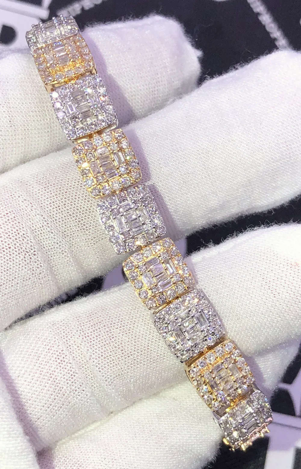 Cluster Link Diamond Bracelet 8.88 Carats 10K Yellow /White Gold