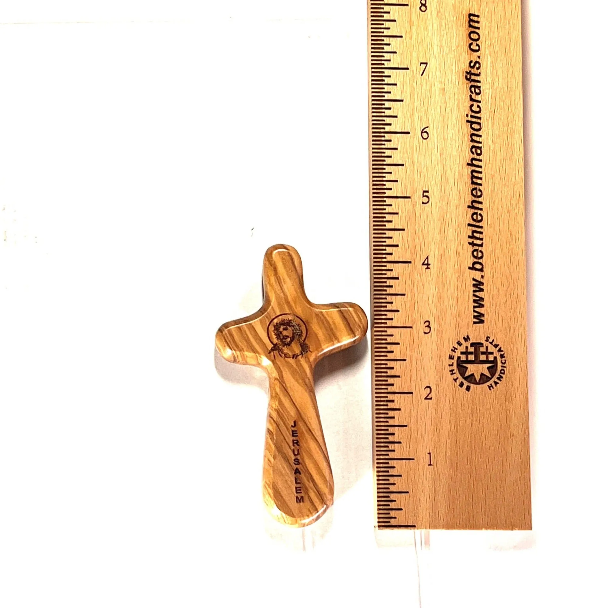 Comfort Cross with Jesus Crown of Thorns, 4.3 Olive Wood from Holy Land