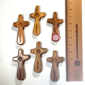 Comfort Cross with Sacred Heart of Jesus, 4.3 ( Set of 6 ) Olive Wood from Holy Land