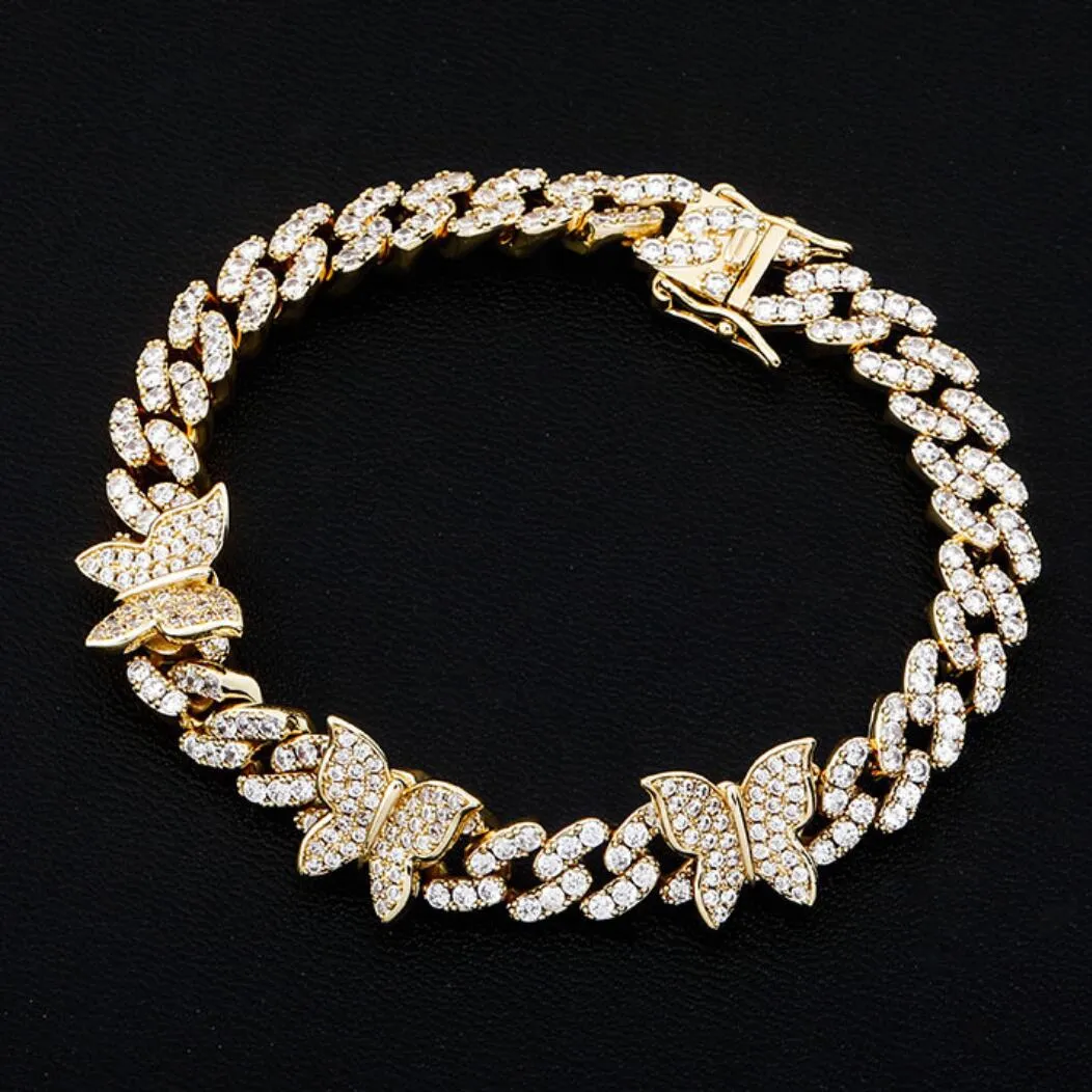 Cuban Link Butterfly Hip Hop Iced Out Bracelet