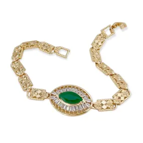 Cz emerald green oval shape stone bracelet 18kts of gold plated