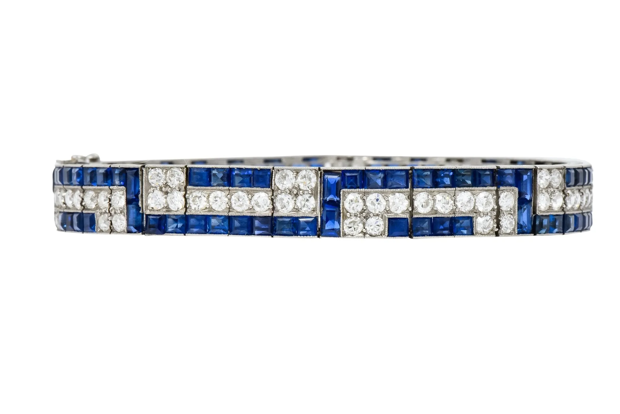 Exquisite Art Deco French 16.95 CTW Diamond Sapphire Platinum Line Bracelet