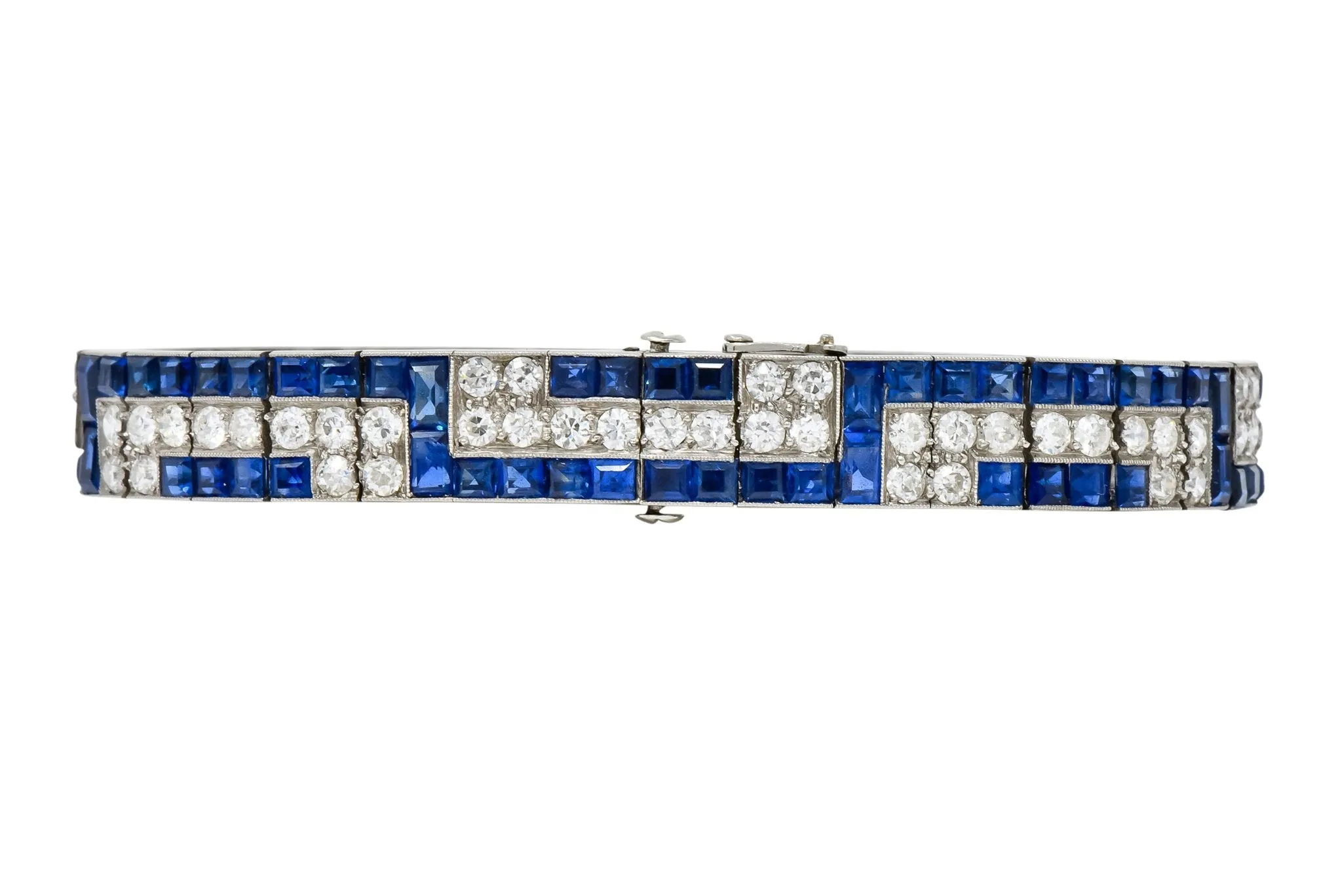 Exquisite Art Deco French 16.95 CTW Diamond Sapphire Platinum Line Bracelet