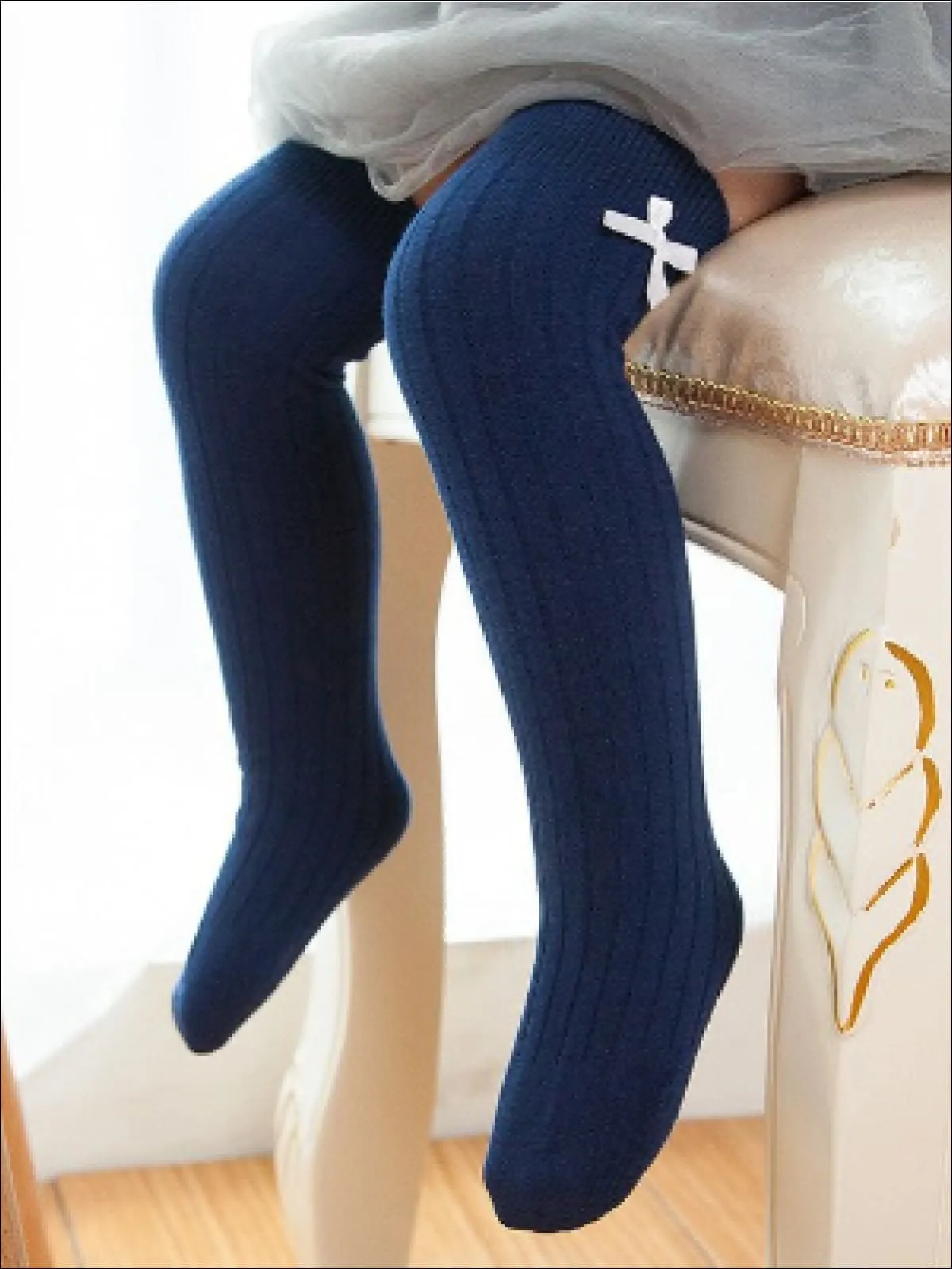 Girls Knee Ribbed Knee Socks with Bow