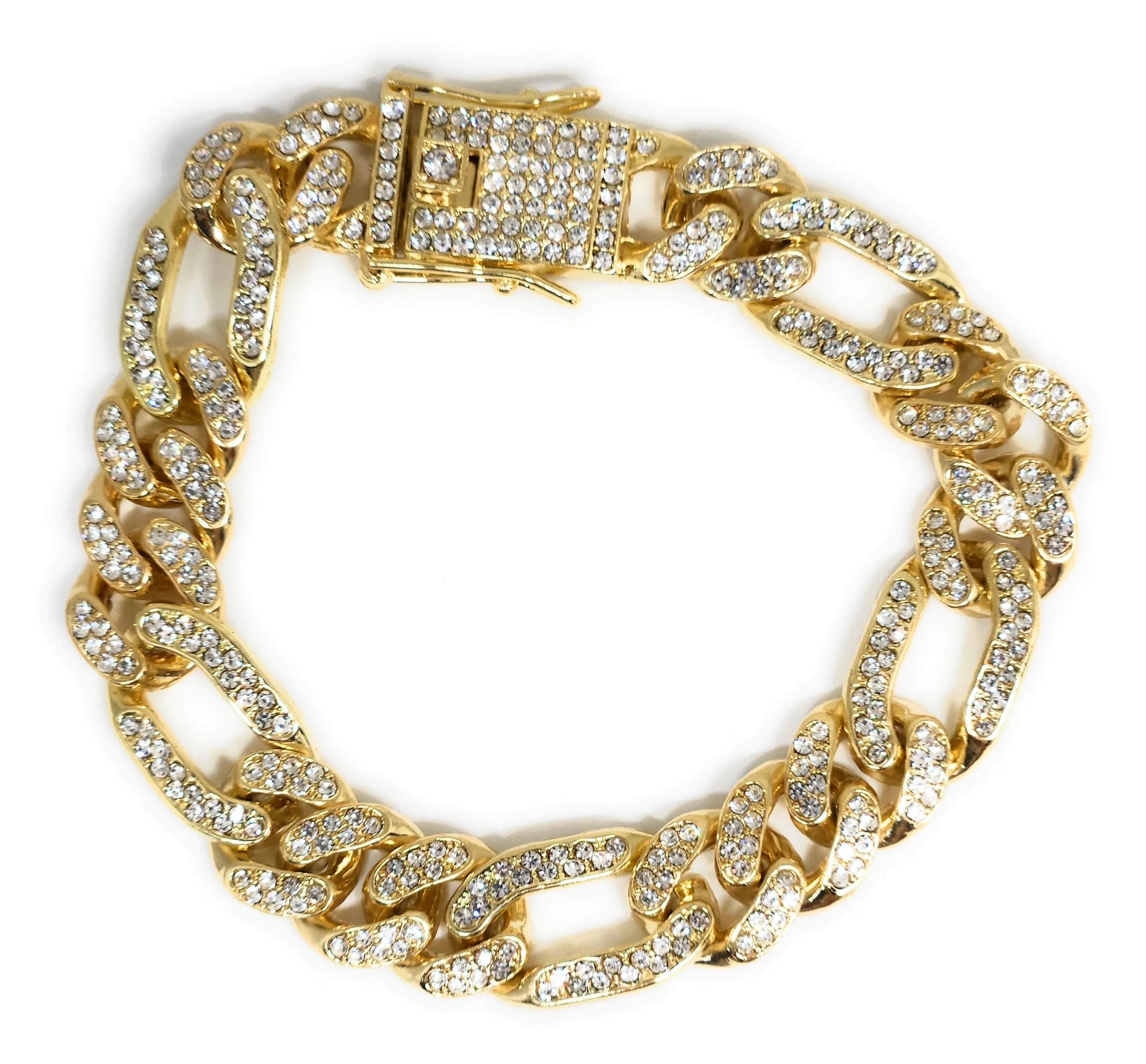 Gold Plated FIGARO ICED OUT CZ Bracelet 8 13MM Width