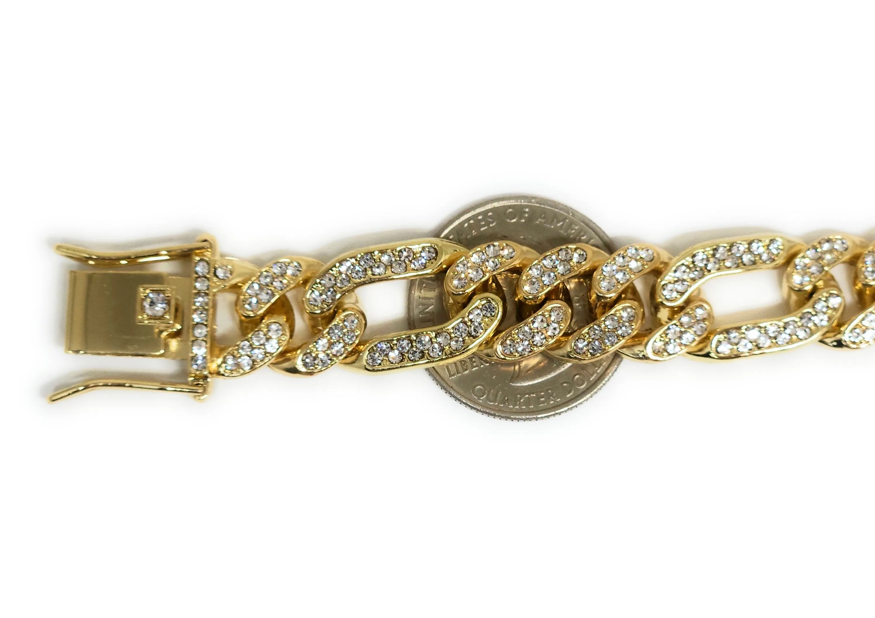 Gold Plated FIGARO ICED OUT CZ Bracelet 8 13MM Width