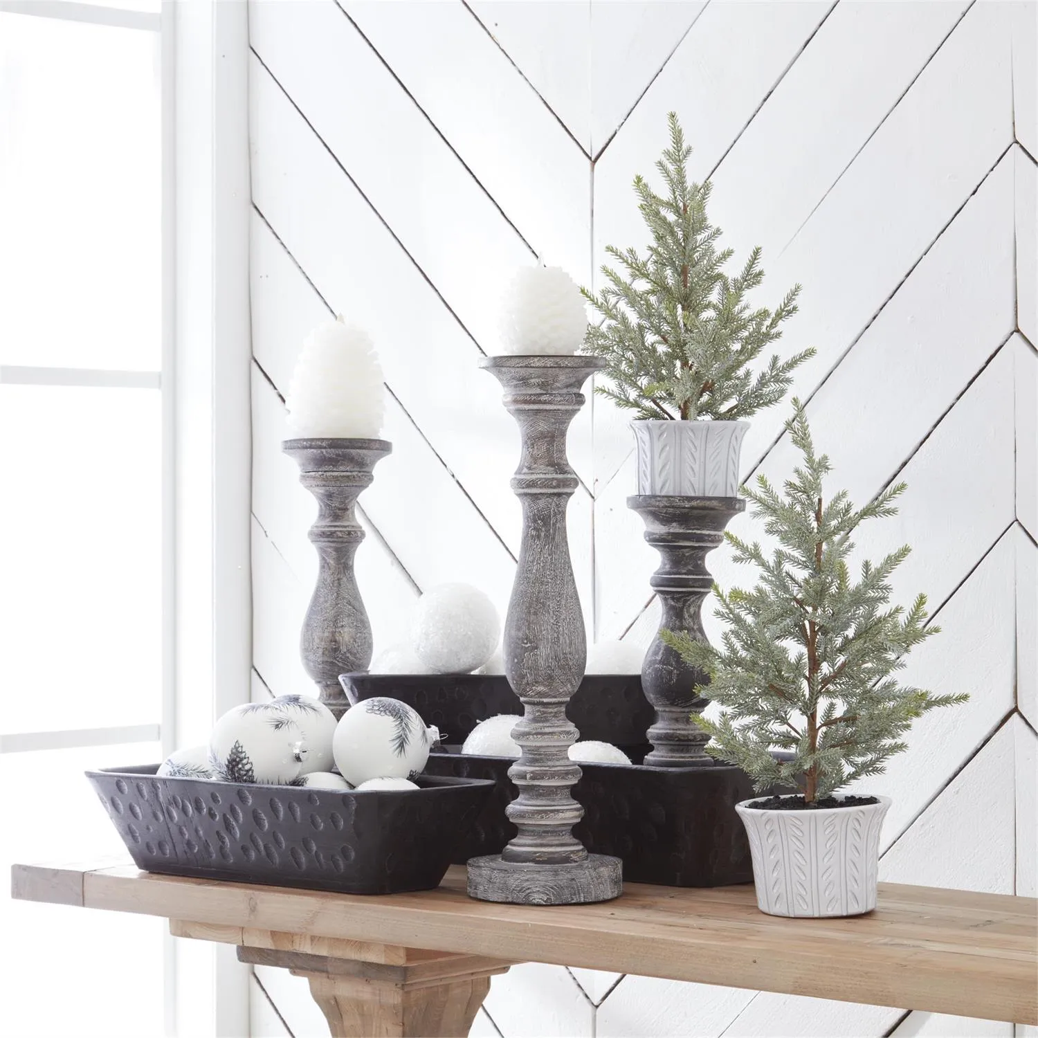 Grey Wood Candleholder