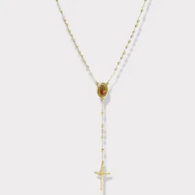 Guadalupe colorful portrait gold plated rosary necklace