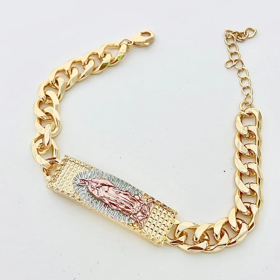 Guadalupe virgin cuban links bracelet in 18kts of gold plated