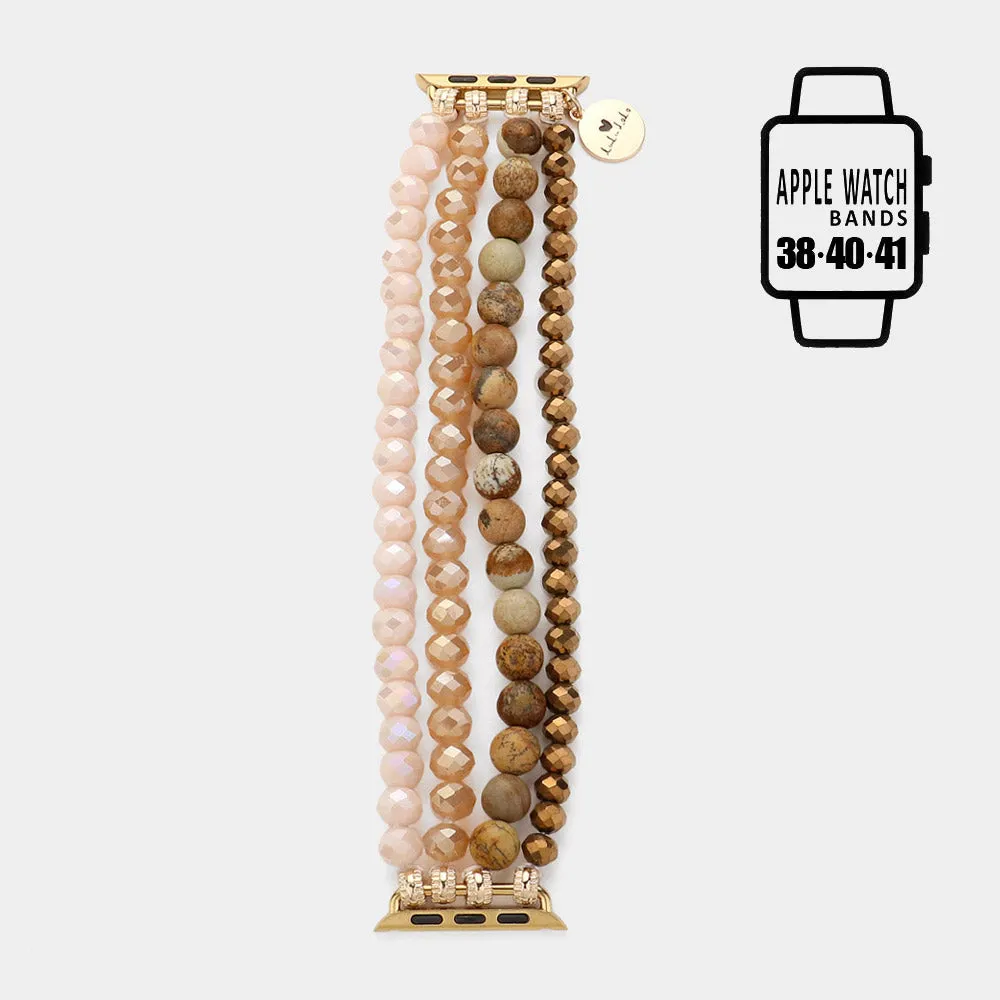 iLLASPARKZ Faceted Beads Natural Stone Beaded Multi Layered Apple Watch Band