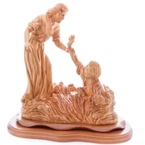 Jesus Christ Walks on Water Masterpiece, 15.4 Carved Sculpture from the Holy Land