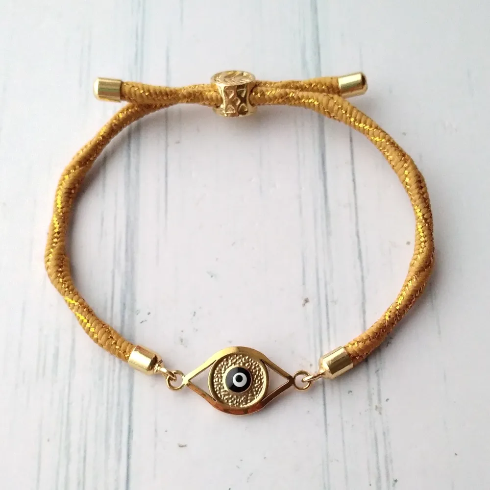 Kelly Evil Eye Metallic Corded Slider Bracelet