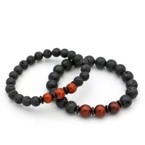 Koa Wood and Lava Beads Bracelet