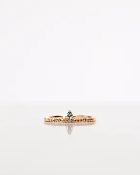 Lily Tiny Drop Ring with Olive Green Sapphire and Chocolate/Champagne Diamond Row