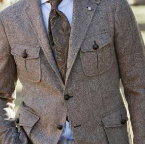 Men's Custom Made Woollen Tweed British Style Slim Fit Wedding Blazer