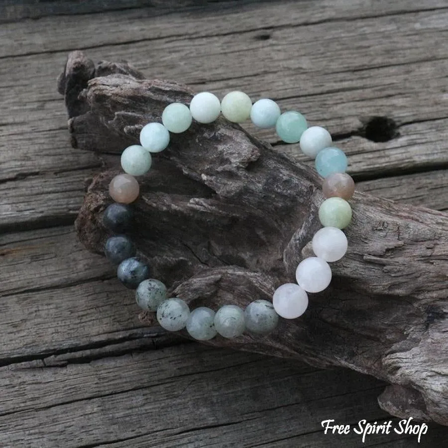 Natural Amazonite Labradorite Aquamarine & Rose Quartz Bead Bracelet / Necklace