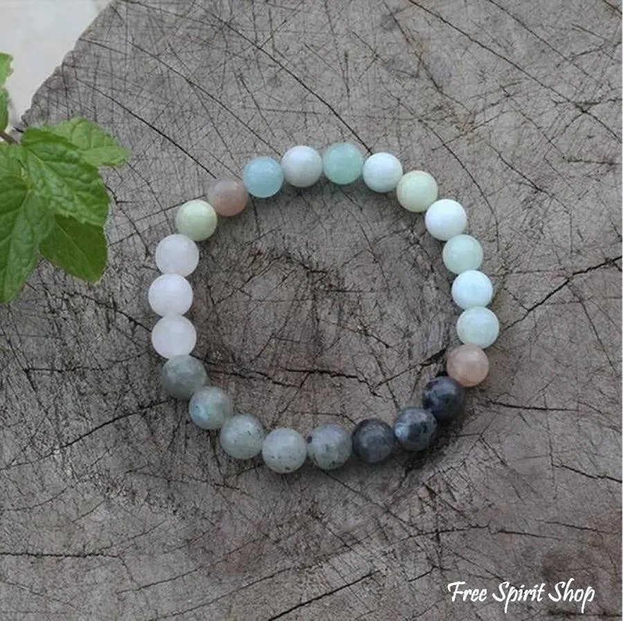 Natural Amazonite Labradorite Aquamarine & Rose Quartz Bead Bracelet / Necklace