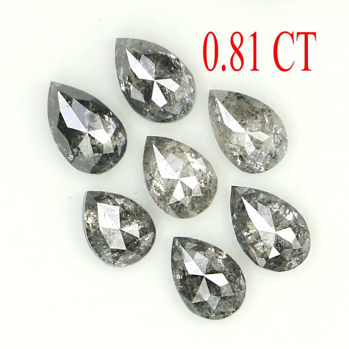 Natural Loose Pear Salt And Pepper Diamond Black Grey Color 0.81 CT 3.30 MM Pear Shape Rose Cut Diamond L1296