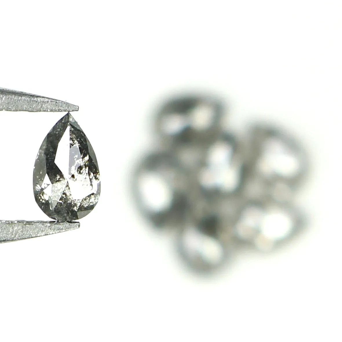 Natural Loose Pear Salt And Pepper Diamond Black Grey Color 0.81 CT 3.30 MM Pear Shape Rose Cut Diamond L1296