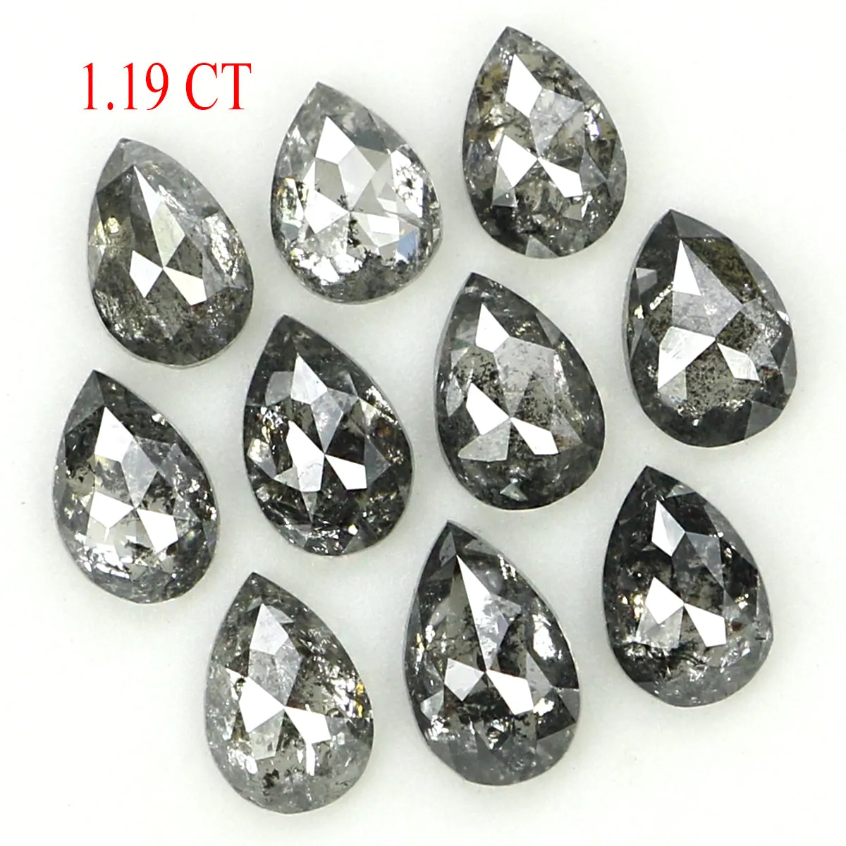 Natural Loose Pear Salt And Pepper Diamond Black Grey Color 1.19 CT 3.55 MM Pear Shape Rose Cut Diamond KDL1294