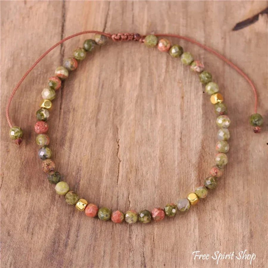 Natural Unakite Adjustable Bead Bracelet