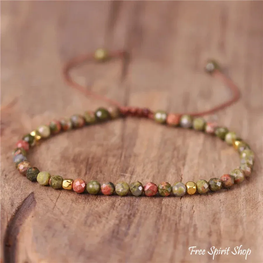 Natural Unakite Adjustable Bead Bracelet