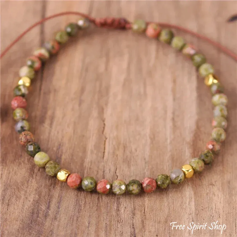 Natural Unakite Adjustable Bead Bracelet