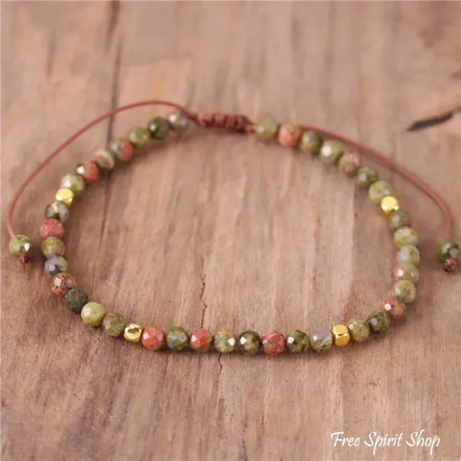 Natural Unakite Adjustable Bead Bracelet