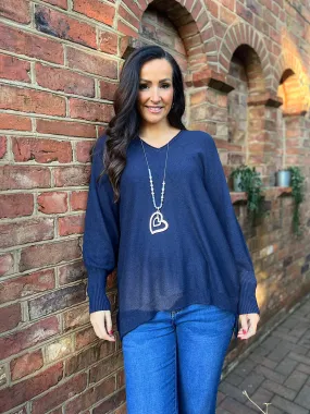 Navy Premium V Neck Knit Cece