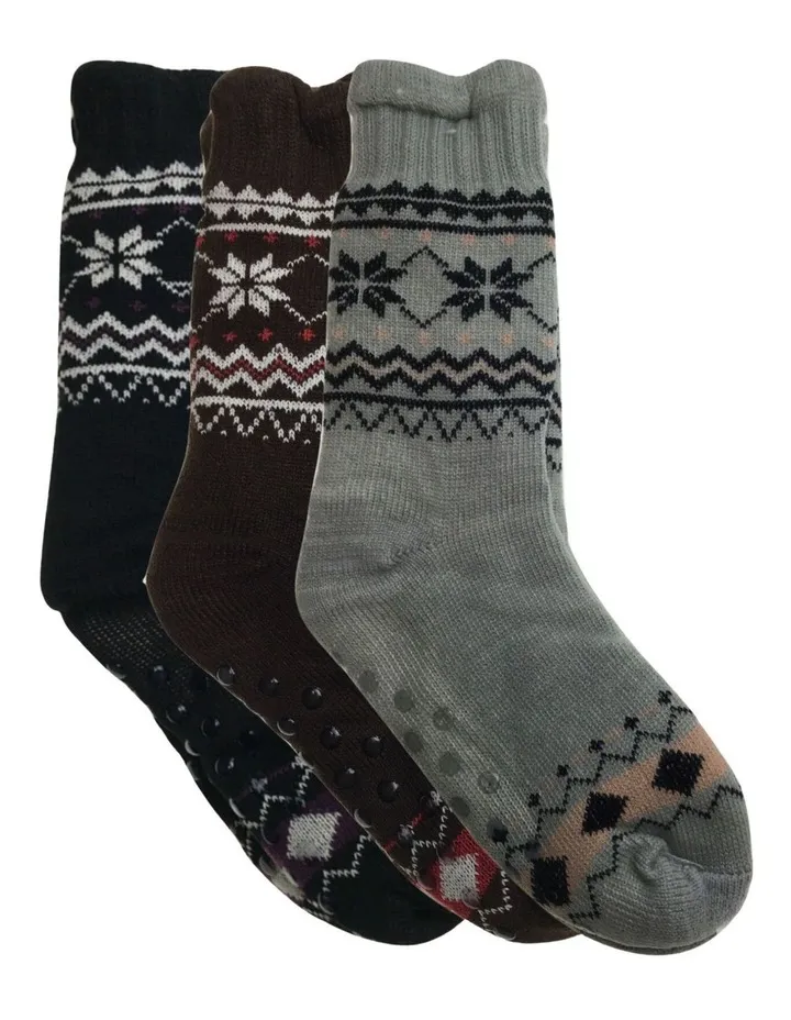 Non Slip Thick Fur Warm Winter Bed Socks 3 Pairs in Assorted Colour