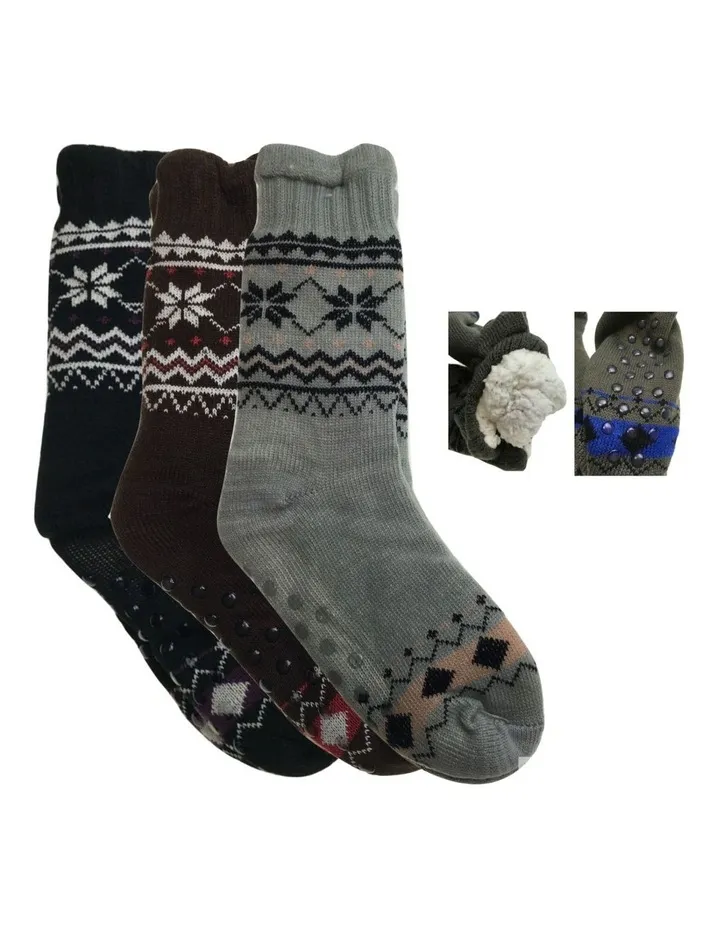 Non Slip Thick Fur Warm Winter Bed Socks 3 Pairs in Assorted Colour