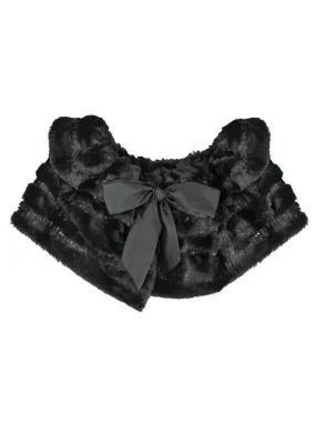 Plush Faux Fur Sequin Caplet With Satin Bow