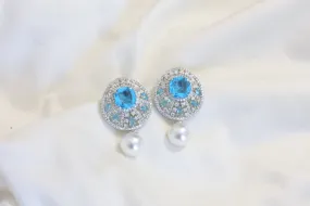 Premium CZ & Pearl Studs - Aquamarine