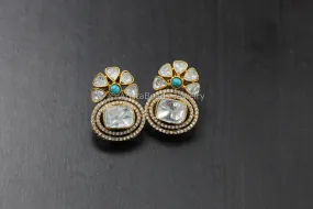 Premium Uncut Polki Flower Stud- Turquoise