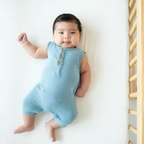 Ribbed Sleeveless Shortall in Dusty Blue