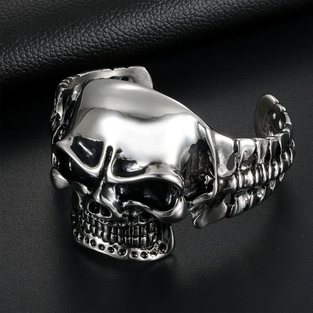 Stainless Steel Heavy Skull Cuff Bracelet