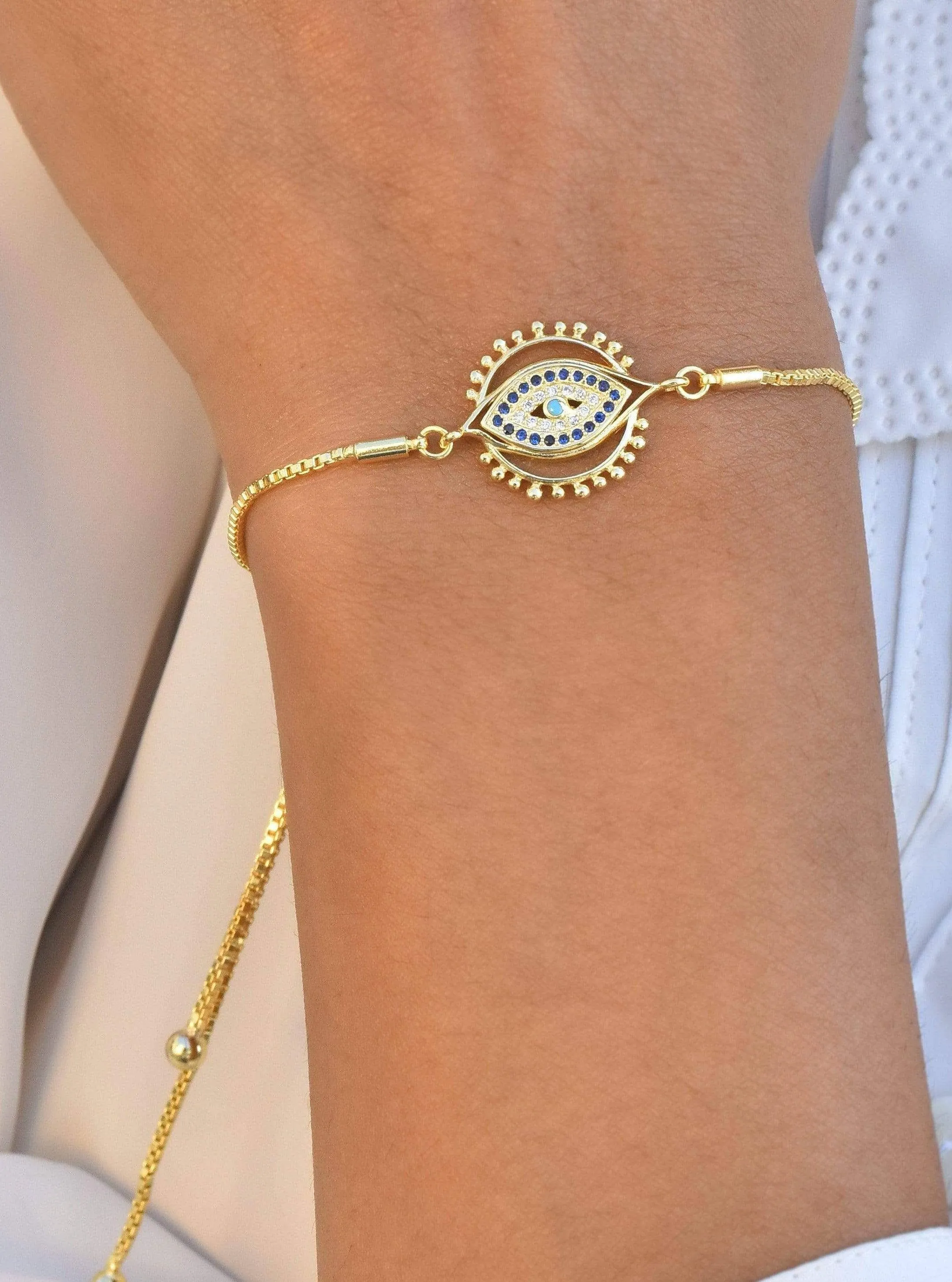 Tribal Gold Plated Evil Eye Bracelet