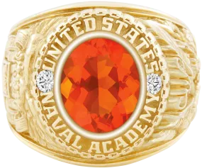 USNA Class Ring Mod with Mexican Fire Opal Centerpiece and Diamond Dividers