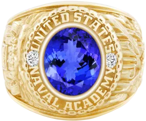 USNA Class Ring Mod with Tanzanite Centerpiece and Diamond Dividers